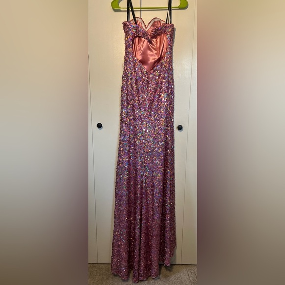 RJ Crush Formal Gown Pink Sequin Slit gown - Picture 2 of 5